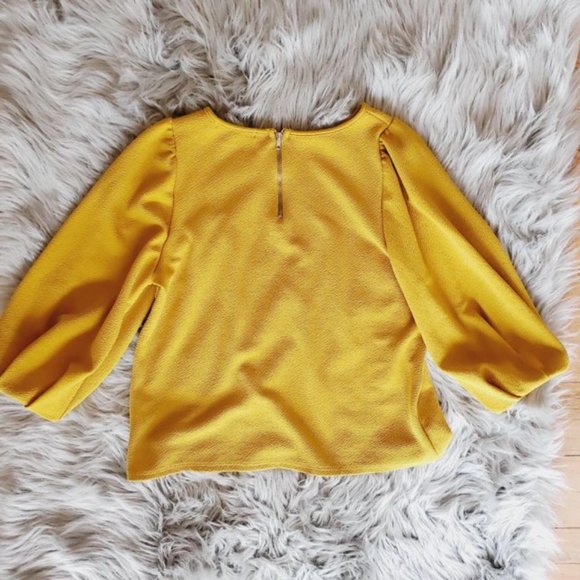 Mustard Color Blouse Pouf Sleeve by Green Envelope - Picture 2 of 5